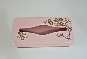 Vintage Ransburg Metal Tissue Holder Hand Painted Pink w/Gold Floral ~Wall Mount - Picture 1 of 12