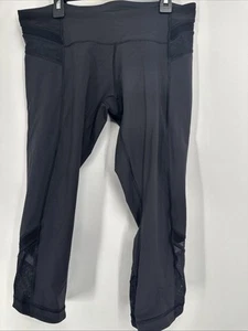 Lululemon Black Crop Leggings Sz 8 Mesh Panels EUC - Picture 1 of 7
