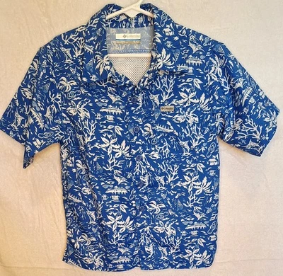 Columbia PFG Youth/Boys Blue & White Floral Short Sleeve Shirt - XS 6/7 - Image 1 of 4