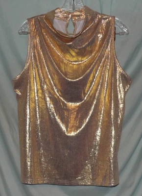 Shein 金色金属模拟领无袖弹力针织衬衫 XL 码 — 第 1/4 张图片