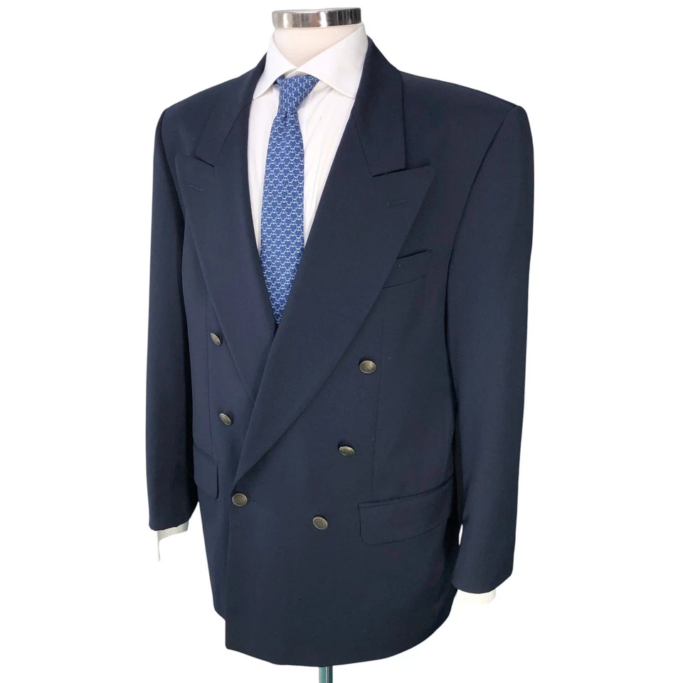 Blazer Yves Saint Laurent YSL Para Hombres 42R Doble Pecho Azul Marino Lana Diseñador Chaqueta Foto 1 de 4