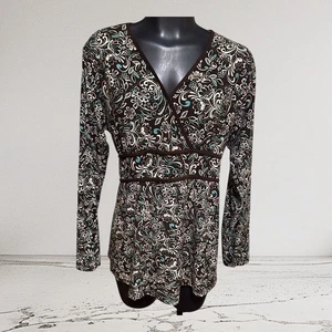 Tomorrow’s Mother XL Maternity Top Floral V-Neck Tie Waist Stretch USA Made - Picture 1 of 12