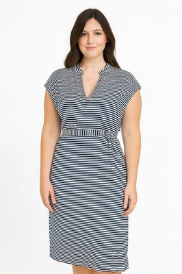 WoolOvers Vestido Manga Corta Azul Blanco Rayas Talla Grande Viaje Transpirable Foto 1 de 4