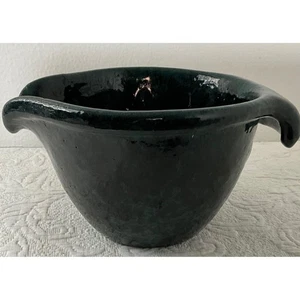 Bennington Potters Vermont 1880 Green Glazed Pottery Mixing Bowl Spout Handle - Picture 1 of 3