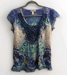 DressBarn Top Sz M Purple/Blue Studded Fairy Butterfly Dark Romantic Cap Sleeve - Picture 1 of 14