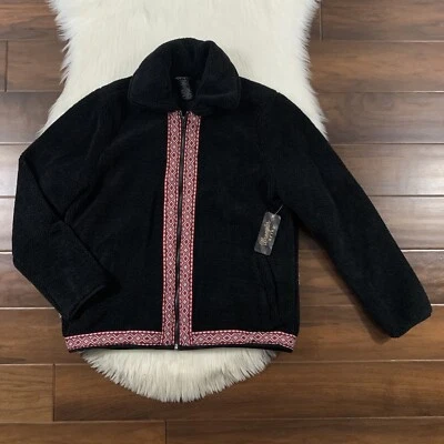 Wrangler 女式中号黑色夏尔巴复古 Roswell 西南阿兹特克夹克 — 第 1/4 张图片