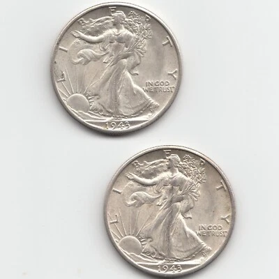 1943 S Walking Liberty Half Dollar, AU+, identical cuds, 1 Coin - you pick - Image 1 of 4