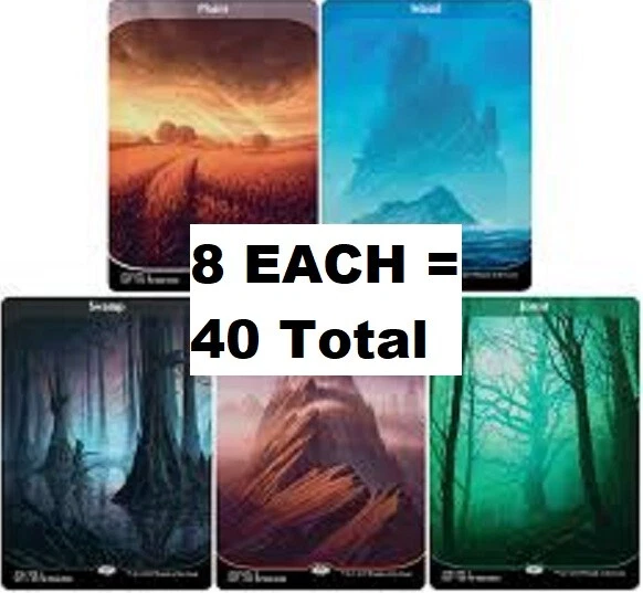 40 Unstable Borderless Lands = 8 each: Plains, Island, Swamp, Mountain, Forest! - Image 1 of 1
