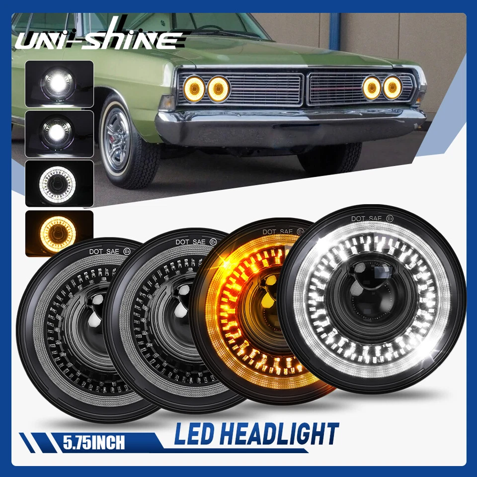 4pcs 5.75" 5-3/4" LED Headlight Start Up Halo DRL for Ford Mustang Galaxie 500 - Image 1 of 4
