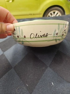 Boston Warehouse Porcelin Olive Bowl 6 1/2 in Diameter w/ Toothpick Holder - Picture 1 of 5