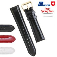 Banda Premium Grade Shiny Smooth Calfskin Fine Leather Watch Band, Sizes 18-22mm