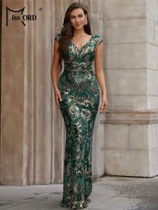 Luxury Green Evening DressWomen V-neck Tassels Bodycon Prom Dresses  Long Gown