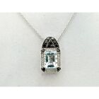 Collier pendentif LeVian or blanc 14K aigue-marine noir diamant 2 cts 18"