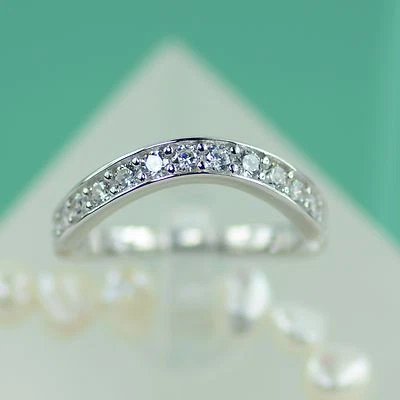 925 Sterling Silver Curved Wedding Band AAA Cubic Zirconia White Gold Finish - Image 1 of 4