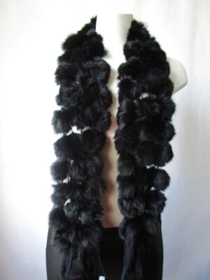 Women's Black Rex Rabbit Fur Collar Scarf For Coat Raincoat Jacket SUPERB - Image 1 of 3