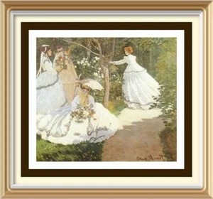 CLAUDE MONET Art Print WOMEN IN THE GARDEN Victorian Era Fashion Dress Parasol - Picture 1 of 1