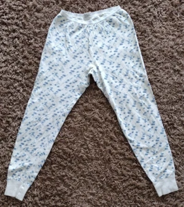 VTG Duofold Womens Thermal Pants Long Johns Wool Blend Blue Floral Print Size L - Picture 1 of 12