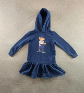 Polo Ralph Lauren Dress Girls Sz 6 Navy Blue Bear Golfing Hooded Fleece - Picture 1 of 10