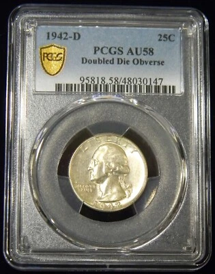 1942-D WASHINGTON SILVER QUARTER DOUBLED DIE OBVERSE DDO FS-101 PCGS AU58 SCARCE - Image 1 of 4