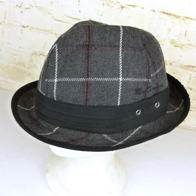 Sombrero Fedora Ben Sherman Hombres L/XL Gris Lana a Cuadros Banda Negra Emo Grunge Preppy Y2K Foto 1 de 4
