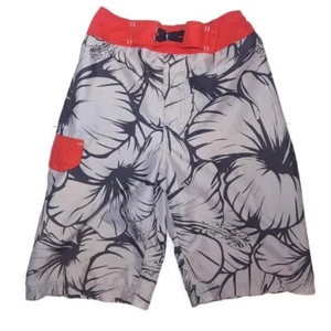 George Floral Cargo Swim Trunks Boys Size Medium 10 12 Gray Orange Bathing Suit - Picture 1 of 11