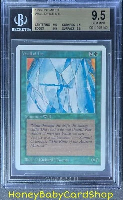 MTG Unlimited Edition 1993 Wall of Ice BGS 9.5Q (TRUE QUAD) GEM MINT 93/94 - Image 1 of 4