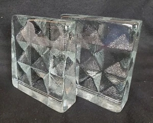 Vintage Blenko Art Glass Clear Ice Block Diamond Pyramid Geometric Wedge Bookend - Picture 1 of 4
