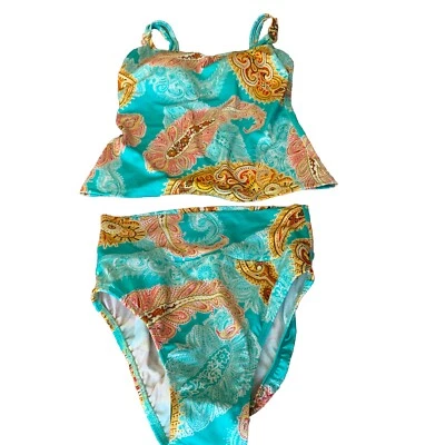 Tara Grinna Bikini Vintage USA Paisley Size 6 Bottom Top 32 High Waisted BB - Image 1 of 4