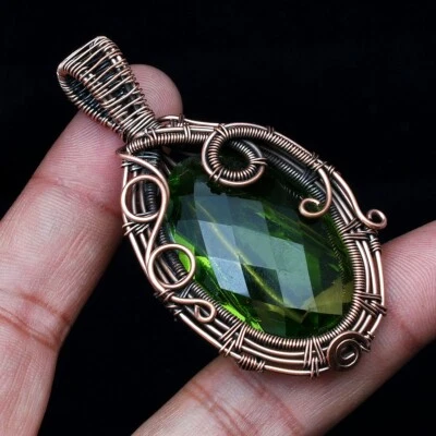美丽的 Peridot 宝石手工铜丝吊坠珠宝首饰 CCP 046 — 第 1/4 张图片