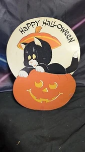 19" Decoración De Colección Años 80 American Greetings Halloween Troquelado Calabaza Gato Percha  - Imagen 1 de 6