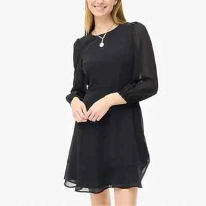 J Crew Dress Womens 12 Black Mini Flounce Party 3/4 Sleeve Sheer BY478 NWT - Picture 1 of 14