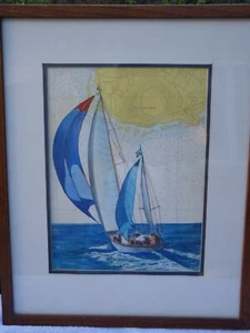 Kartenkunst (Diamond Head, HI) Gemälde von Jen Cerveny. Signiert, Passepartout, Gerahmt - Bild 1 von 4