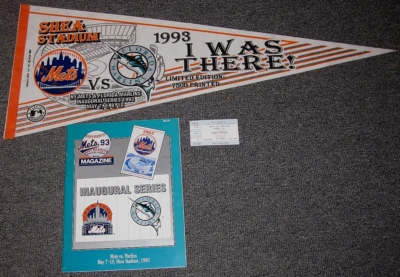 MAY 9 1993 METS VS MARLINS WITH TICKET PENNANT & PROGRAM 1ST METS MARLINS SERIES - Image 1 of 2