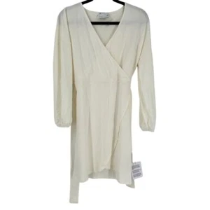 Asos Design Ivory Faux Wrap Dress Belted Size 4 Soft Plush Terry - Picture 1 of 11
