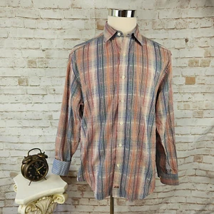 Johnston & Murphy Mens L Multicolor Check Plaid Tailored Fit Button Shirt Flip - Picture 1 of 12
