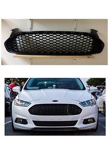 2013 2016 for Ford Fusion Gloss Black Front Bumper Honeycomb Grill Grille 6