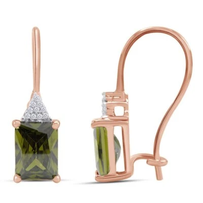 4CT Emerald Peridot Lab-Created Diamond Drop Hoop Earrings Gold Plated Silver - Image 1 of 2