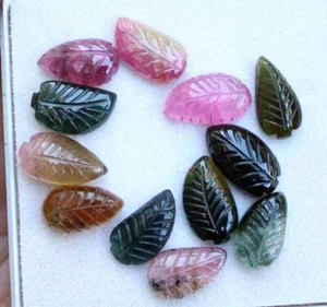 28.7 Ct 7.5*12 MM Natural Multi Color Brazilian Tourmaline Leaf Carving Gemstone - Picture 1 of 3