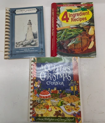 LOT 3 Cookbook in Spiral: Quilter's Christmas Cookbook 4 Ingredient Recipes VTG - Image 1 of 4