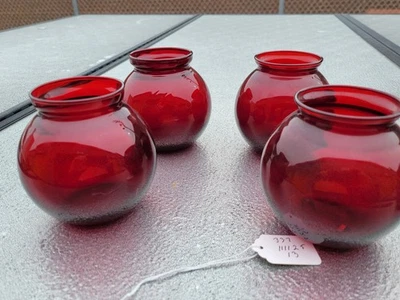 lot of 4 Vintage Anchor Hocking Ruby  Red  wine Glass Ivy Ball Vall Rose Bowl - Image 1 of 4