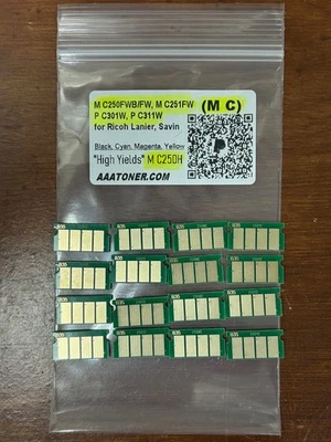 16 Toner Chips for Ricoh M C250FWB, M C250FW, M C251FW, M C250H printer Refill - Image 1 of 4