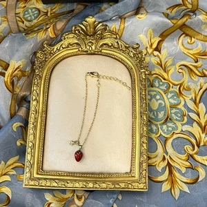 Classic Simple Enamel Strawberry Charm Bracelet with Rhinestone Charm Gold Tone - Picture 1 of 11