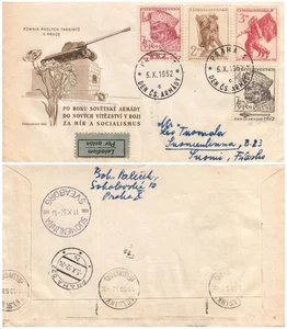 Tank Socialism Czechoslovak Army Day Letter Czechoslovakia to Finland FDC 1952 - Picture 1 of 3