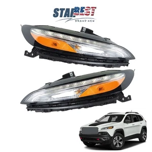 Halogen Headlight Left+Right Side For Jeep Cherokee 2014-2018 w/ LED DRL&Ballast - Picture 1 of 13