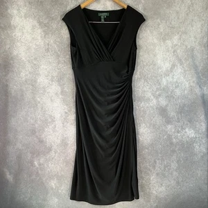 Vestido Ralph Lauren Midi Para Mujer 8 Negro Drapeado Cuello en V Sin Mangas con Abertura Elástica - Imagen 1 de 7
