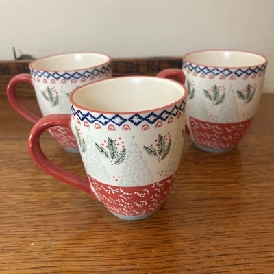 West Elm Scandi Forest Handpainted Large Coffee Mugs Set Of (3) - Image 1 of 4