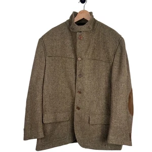 RRL Ralph Lauren Mens Wool Tweed Blazer Jacket Elbow Patches Brown Herringbone - Picture 1 of 14