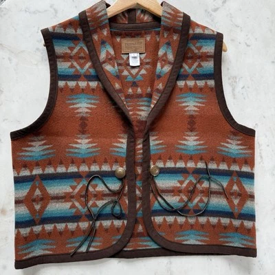 Chaleco Occidental Azteca Pendleton Vintage Botones Plateados Borlas de Cuero Talla Grande Foto 1 de 4