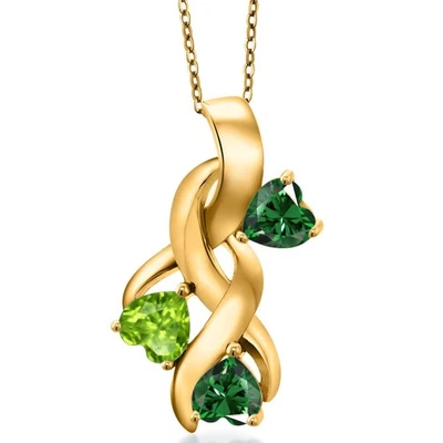 18K Yellow Gold Plated Silver Nano Emerald and Peridot Pendant For Women (1.50 - Image 1 of 4