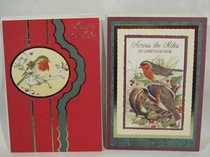 Menge 2 Vintage Britannia Marke Weihnachtskarten Winter Vögel rot gold gedruckt in UK - Bild 1 von 15